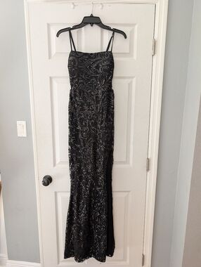Windsor Black Beaded Spaghetti-Strap Evening Dress